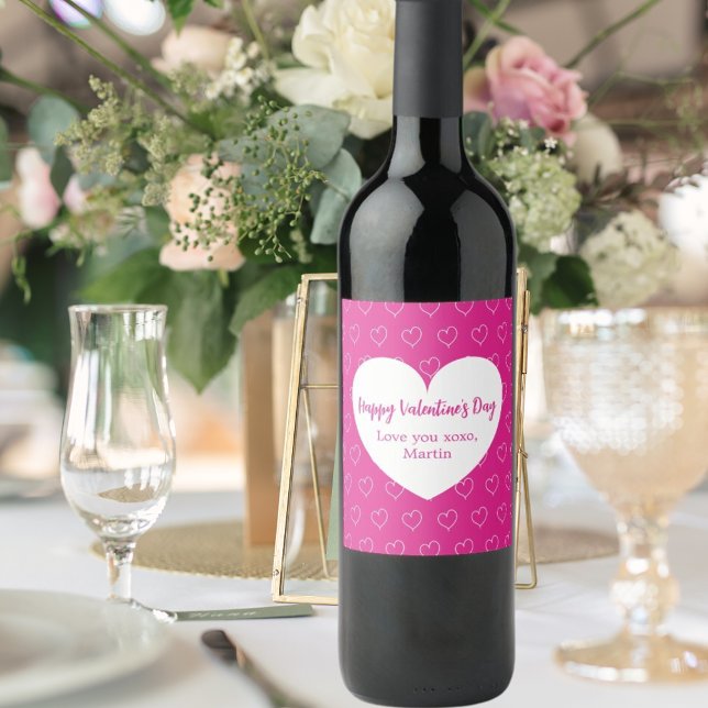 Étiquette Pour Bouteilles De Vin Coeurs blancs roses chauds Saint Valentin (Créateur téléchargé)