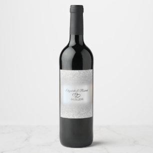 Étiquette Pour Bouteilles De Vin Cœurs Bokeh Pailletés Argent Élégants Mariage