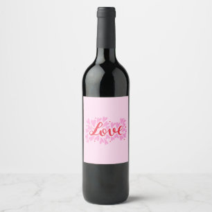 Étiquette Pour Bouteilles De Vin Coeurs d'amour - rose et rouge