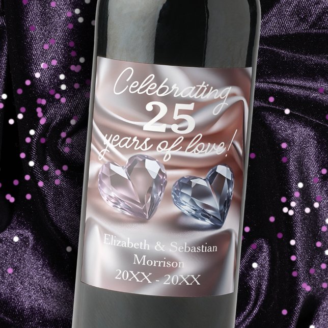 Étiquette Pour Bouteilles De Vin Coeurs de cristal romantiques 25e anniversaire de  (Créateur téléchargé)