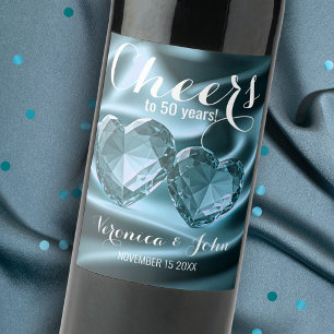 Étiquette Pour Bouteilles De Vin Coeurs de cristal sur Satin 50e anniversaire Maria