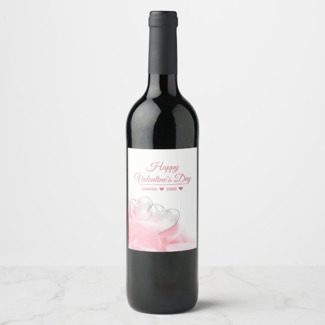 Étiquette Pour Bouteilles De Vin Coeurs de verre romantique Heureuse Sainte-Valenti (Devant)