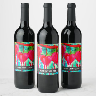 Étiquette Pour Bouteilles De Vin Coeurs fleurs aquarelle fleurie art vin étiquette