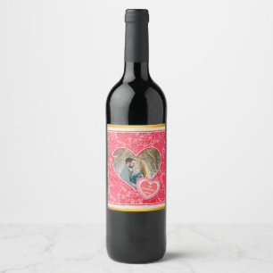 Étiquette Pour Bouteilles De Vin Cœurs Floraux Rouges et Roses Élégants pour la Sai