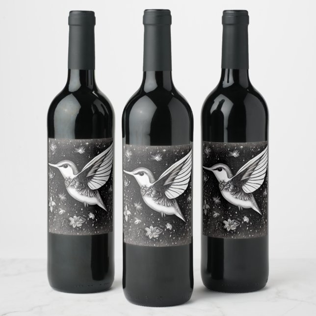 Étiquette Pour Bouteilles De Vin Colibri & Fleurs (Bouteilles)