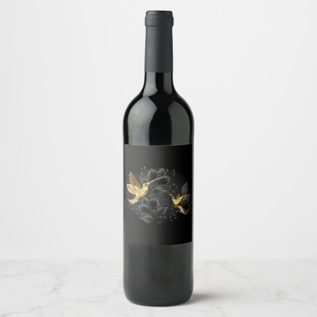 Étiquette Pour Bouteilles De Vin Colibri noir et or (Devant)