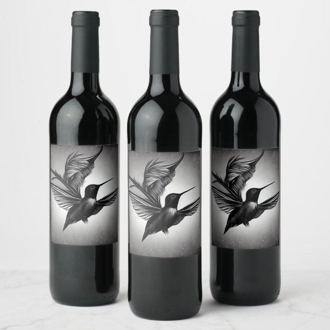 Étiquette Pour Bouteilles De Vin Colibri peint en N&B (Bouteilles)