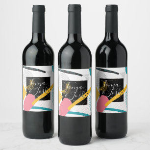 Étiquette Pour Bouteilles De Vin Collage Abstrait Moderne Coloré Mariage Audacieux