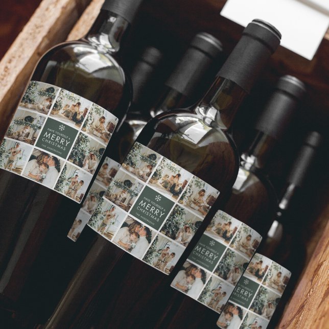 Étiquette Pour Bouteilles De Vin Collage Moderne « Joyeux Noël » Multi Photo  (Créateur téléchargé)