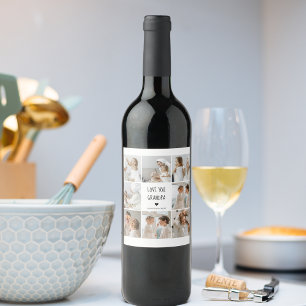 Étiquette Pour Bouteilles De Vin Collage moderne Photo Love You Grand-père Meilleur