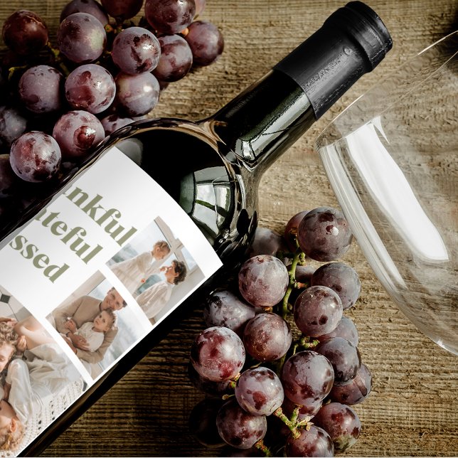Étiquette Pour Bouteilles De Vin Collage moderne Trois photos | Wi-Bon thanksgiving (Créateur téléchargé)