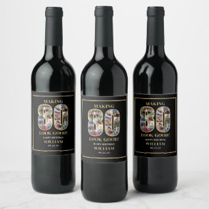 Étiquette Pour Bouteilles De Vin Collage photo « Faire paraître 80 ans jeune » 80e