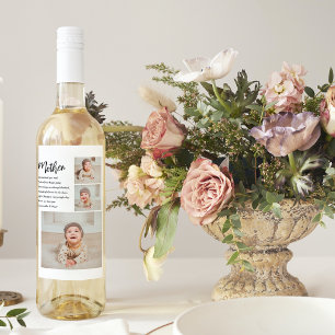 Étiquette Pour Bouteilles De Vin Collage Photo & Meilleure Mère Citation Beau Cadea