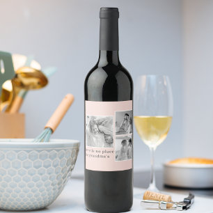 Étiquette Pour Bouteilles De Vin Collage Photo Pastel Pink Meilleur grand-mère Pois