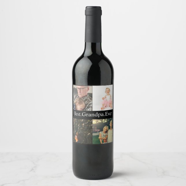 Étiquette Pour Bouteilles De Vin Collage photo personnalisé 4 Meilleur grand-père j (Devant)