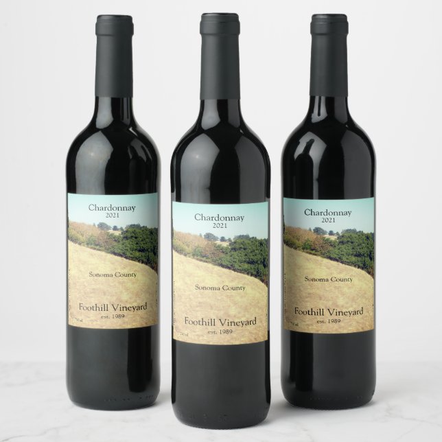 Étiquette Pour Bouteilles De Vin Collines sèches avec arbres (Bouteilles)
