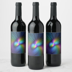 Étiquette Pour Bouteilles De Vin Coloré Avec Bleu Moderne Art Fractal Abstrait
