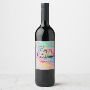 Étiquette Pour Bouteilles De Vin Colorful Happy Retirement Unicorn Gold Parties sci