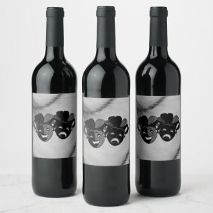 Étiquette Pour Bouteilles De Vin Comédie et tragédie Théâtre Jester Masques Argent