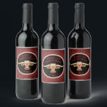 Étiquette Pour Bouteilles De Vin Comique Longhorn Steer<br><div class="desc">Habille ta bouteille de vin avec ce unique Étiquette de vin "One of a Kind" ! Il dispose d'une bande dessinée Longhorn Steer qui souhaite à tout le monde un... "MOO"~EY CHRISTMAS Y'ALL! Ce design "original" a été créé par l'artiste Kerry Miller.</div>