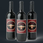 Étiquette Pour Bouteilles De Vin Comique Longhorn Steer<br><div class="desc">Habille ta bouteille de vin avec ce unique Étiquette de vin "One of a Kind" ! Il dispose d'une bande dessinée Longhorn Steer qui souhaite à tout le monde un... "MOO"~EY CHRISTMAS Y'ALL! Ce design "original" a été créé par l'artiste Kerry Miller.</div>