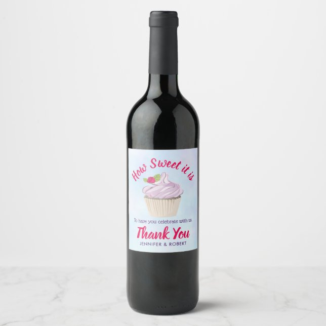 Étiquette Pour Bouteilles De Vin Comme il est doux Mariage Cupcake rose Merci (Devant)