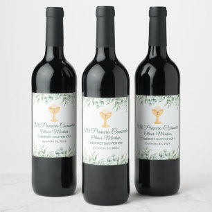 Étiquette Pour Bouteilles De Vin Commune Espagnole Feuille Vert mignon