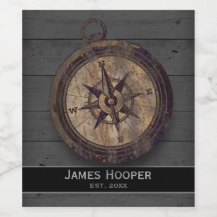 Étiquette Pour Bouteilles De Vin Compas Brown vintage