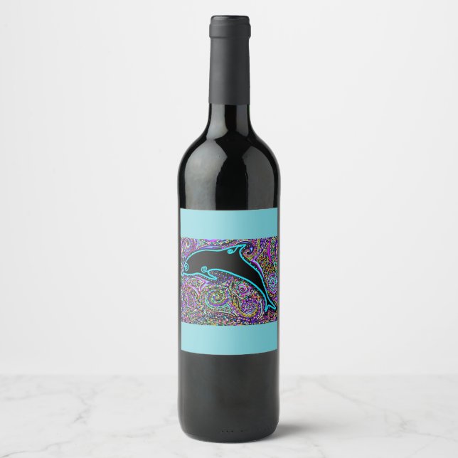 Étiquette Pour Bouteilles De Vin Conception artistique de dauphin (Devant)
