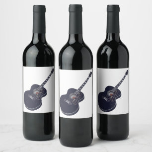 Étiquette Pour Bouteilles De Vin Conception de musique de guitare noire