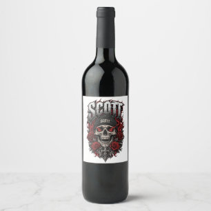 Étiquette Pour Bouteilles De Vin Conception de nom personnalisé Scott Gothic Skull