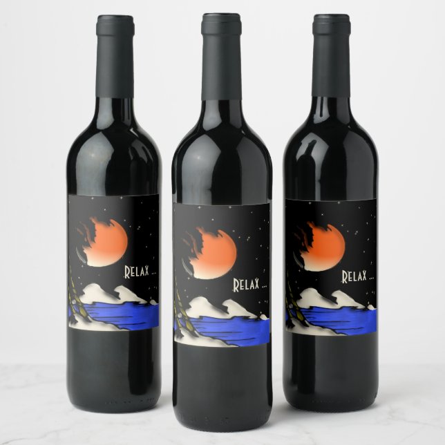 Étiquette Pour Bouteilles De Vin Conception de nuit insulaire Relax  (Bouteilles)