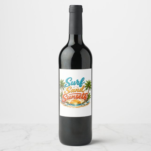 Étiquette Pour Bouteilles De Vin Conception de plage tropicale couchers de soleil s (Devant)