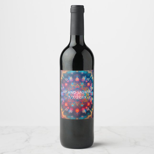 Étiquette Pour Bouteilles De Vin Conception fractale du Nouvel Âge cosmique (Devant)