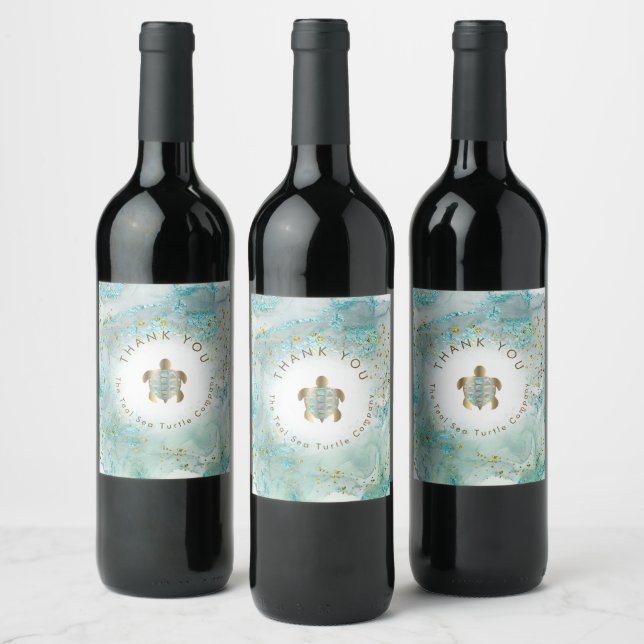 Étiquette Pour Bouteilles De Vin Conception turquoise des tortues de mer (Bouteilles)