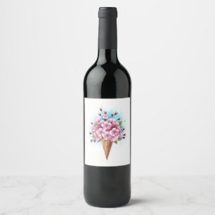 Étiquette Pour Bouteilles De Vin Cône rose Sakura crème glacée gaufre