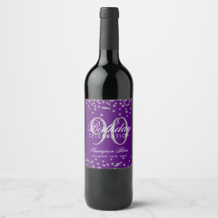 Étiquette Pour Bouteilles De Vin Confetti Purple, Parties scintillant d'anniversair