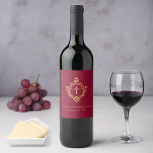 Étiquette Pour Bouteilles De Vin Confirmation de jeune fille avec croix dorée sur f
