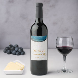 Étiquette Pour Bouteilles De Vin Confirmation Garçon Blue Geode Gold Marble Script