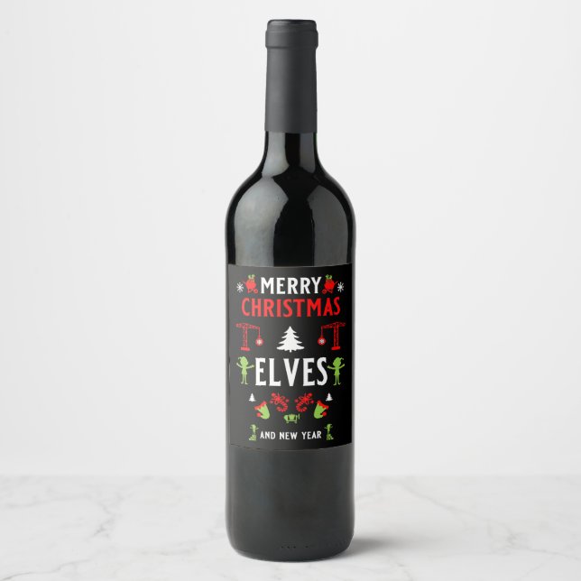 Étiquette Pour Bouteilles De Vin Construction de construction Noël laid (Devant)