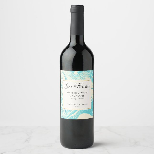 Étiquette Pour Bouteilles De Vin Cool en marbre design en Mariage Turquoise et Crèm (Devant)