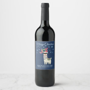 Étiquette Pour Bouteilles De Vin Cool Llama à Santa Hat avec des flocons de neige N