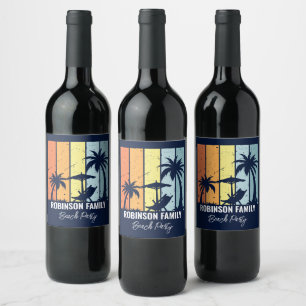 Étiquette Pour Bouteilles De Vin Cool Retro Beach Party Custom Navy