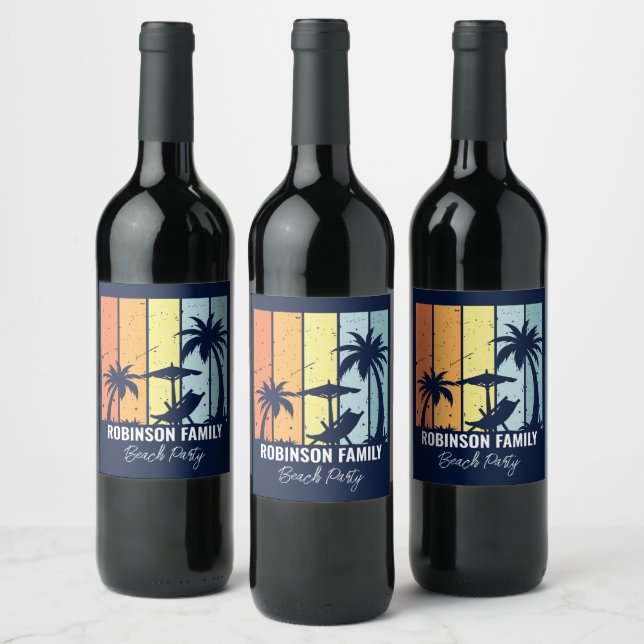 Étiquette Pour Bouteilles De Vin Cool Retro Beach Party Custom Navy (Bouteilles)