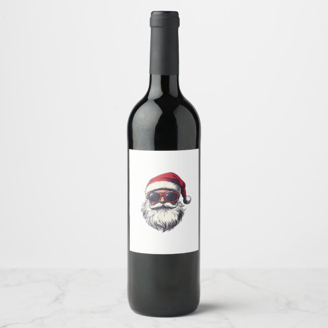 Étiquette Pour Bouteilles De Vin Cool Santa Claus Face Retro Sunglasses Christmas M (Devant)