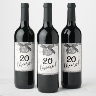 Étiquette Pour Bouteilles De Vin Coquette Disco Ball & Black Bow Cheval Anniversair