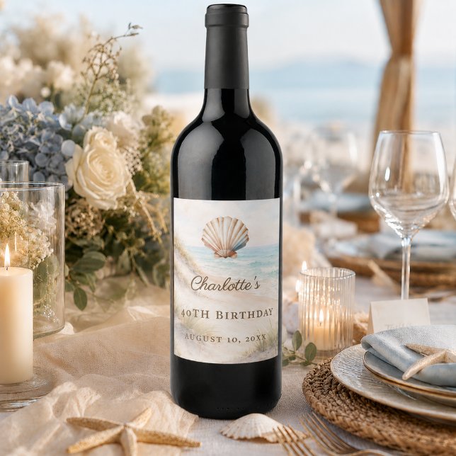 Étiquette Pour Bouteilles De Vin Coquillage côtier de plage d'anniversaire (Créateur téléchargé)