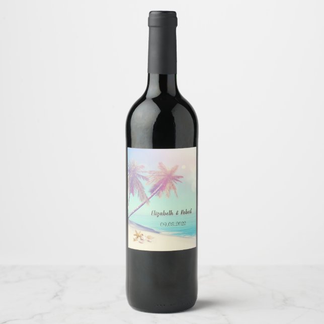Étiquette Pour Bouteilles De Vin Coquillages de Plage des Palmiers (Devant)