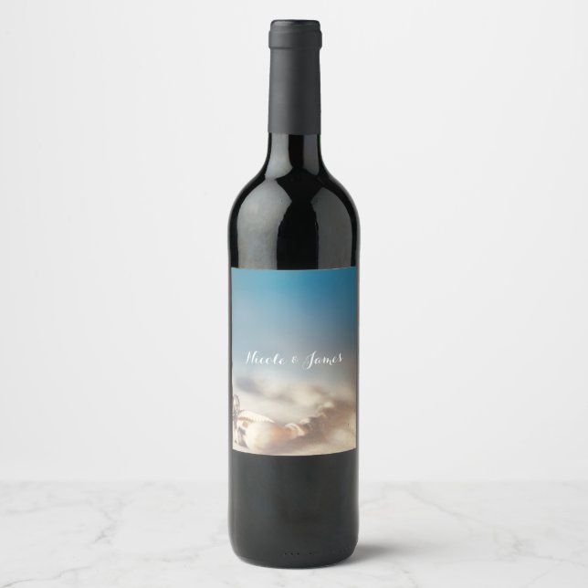Étiquette Pour Bouteilles De Vin Coquilles de plage et bijoux en perle Élégants Éti (Devant)