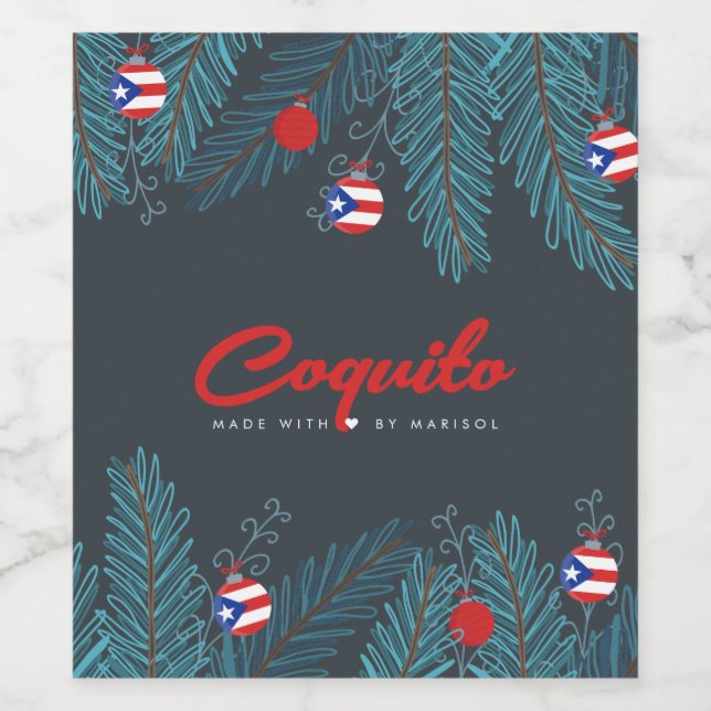 Étiquette Pour Bouteilles De Vin Coquito de Noël festif Porto-Rico (Étiquettes simples)